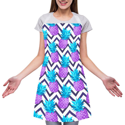 Purple Zig Zag Pineapple Pattern Print Adjustable Apron