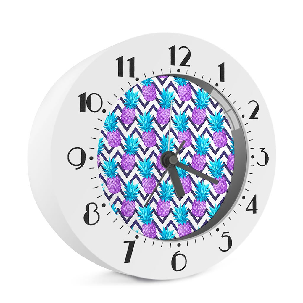 Purple Zig Zag Pineapple Pattern Print Alarm Clock