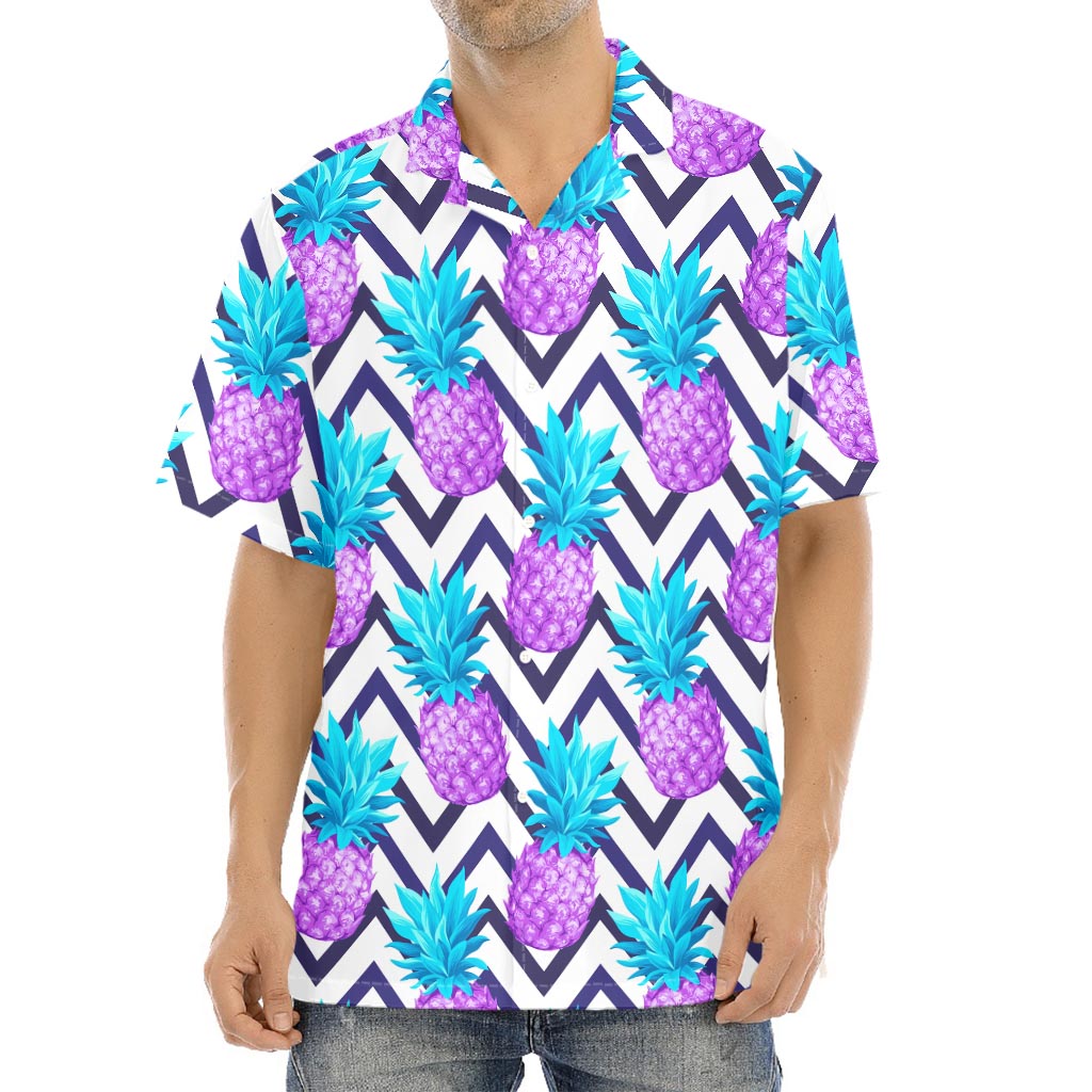 Purple Zig Zag Pineapple Pattern Print Aloha Shirt