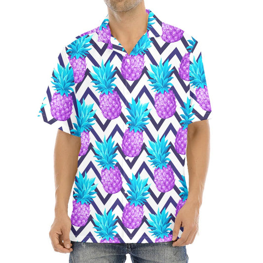 Purple Zig Zag Pineapple Pattern Print Aloha Shirt
