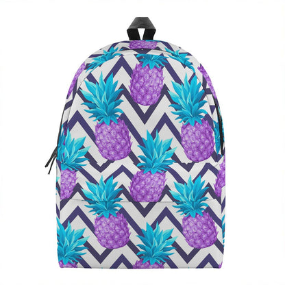 Purple Zig Zag Pineapple Pattern Print Backpack