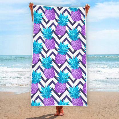 Purple Zig Zag Pineapple Pattern Print Beach Towel