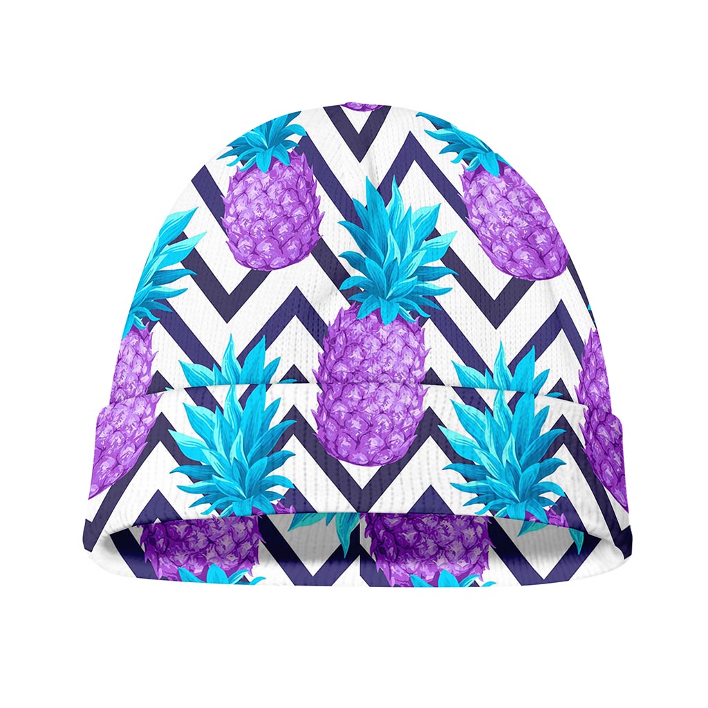Purple Zig Zag Pineapple Pattern Print Beanie