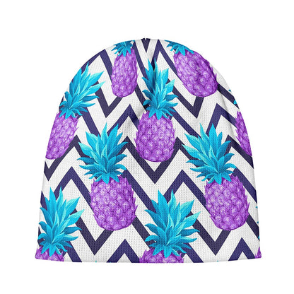 Purple Zig Zag Pineapple Pattern Print Beanie