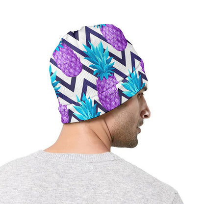 Purple Zig Zag Pineapple Pattern Print Beanie