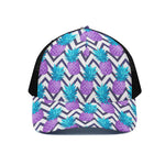 Purple Zig Zag Pineapple Pattern Print Black Mesh Trucker Cap