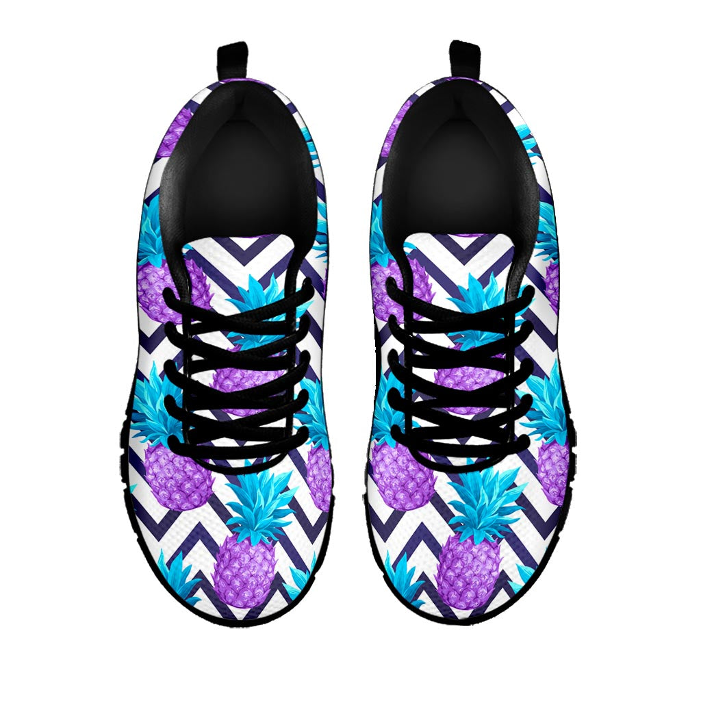 Purple Zig Zag Pineapple Pattern Print Black Running Shoes