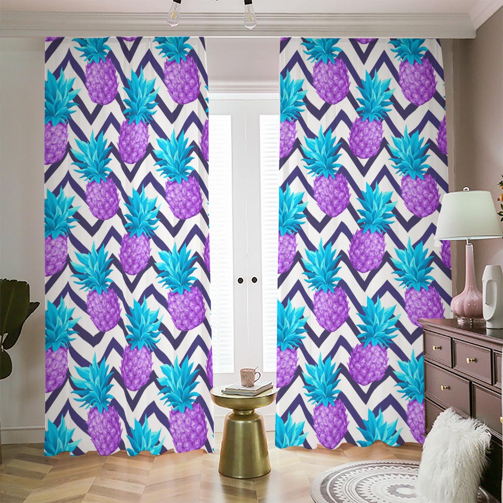 Purple Zig Zag Pineapple Pattern Print Blackout Pencil Pleat Curtains