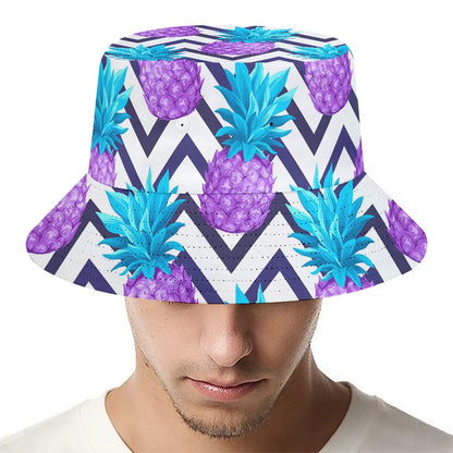 Purple Zig Zag Pineapple Pattern Print Bucket Hat