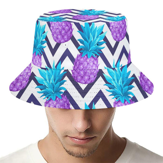 Purple Zig Zag Pineapple Pattern Print Bucket Hat