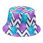 Purple Zig Zag Pineapple Pattern Print Bucket Hat
