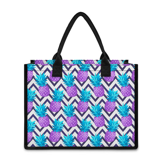 Purple Zig Zag Pineapple Pattern Print Canvas Tote Bag