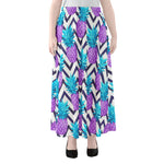 Purple Zig Zag Pineapple Pattern Print Chiffon Maxi Skirt