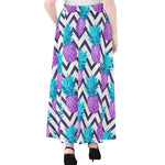 Purple Zig Zag Pineapple Pattern Print Chiffon Maxi Skirt