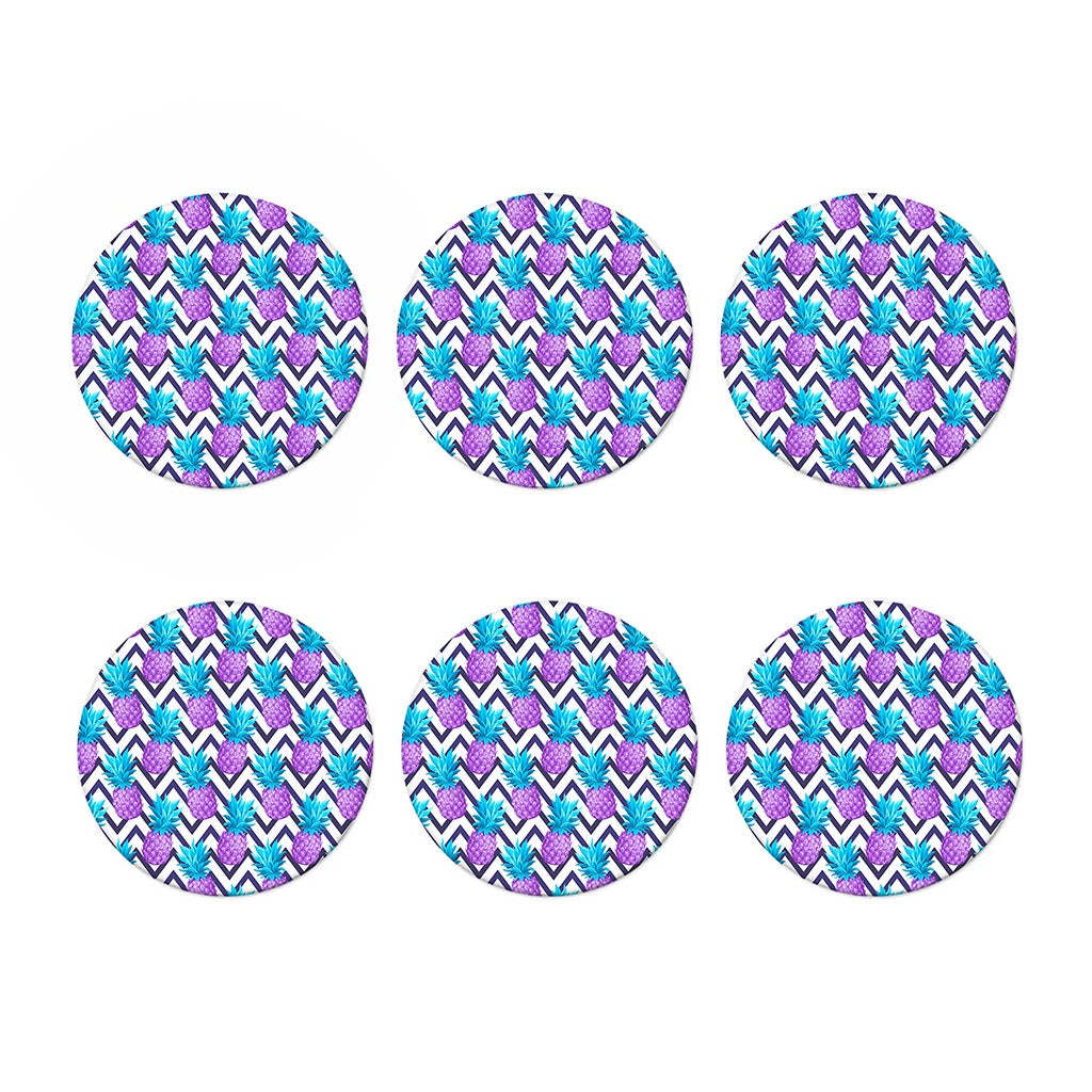 Purple Zig Zag Pineapple Pattern Print Coaster Set