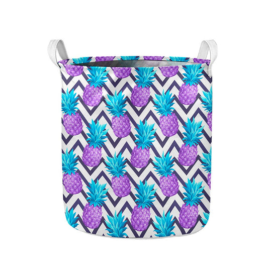 Purple Zig Zag Pineapple Pattern Print Collapsible Laundry Basket