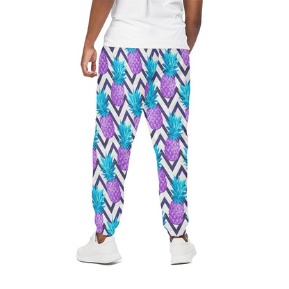 Purple Zig Zag Pineapple Pattern Print Cotton Pants