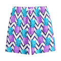 Purple Zig Zag Pineapple Pattern Print Cotton Shorts