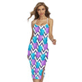 Purple Zig Zag Pineapple Pattern Print Cross Back Cami Dress