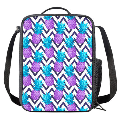 Purple Zig Zag Pineapple Pattern Print Crossbody Lunch Bag