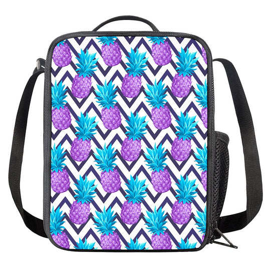 Purple Zig Zag Pineapple Pattern Print Crossbody Lunch Bag