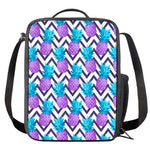 Purple Zig Zag Pineapple Pattern Print Crossbody Lunch Bag