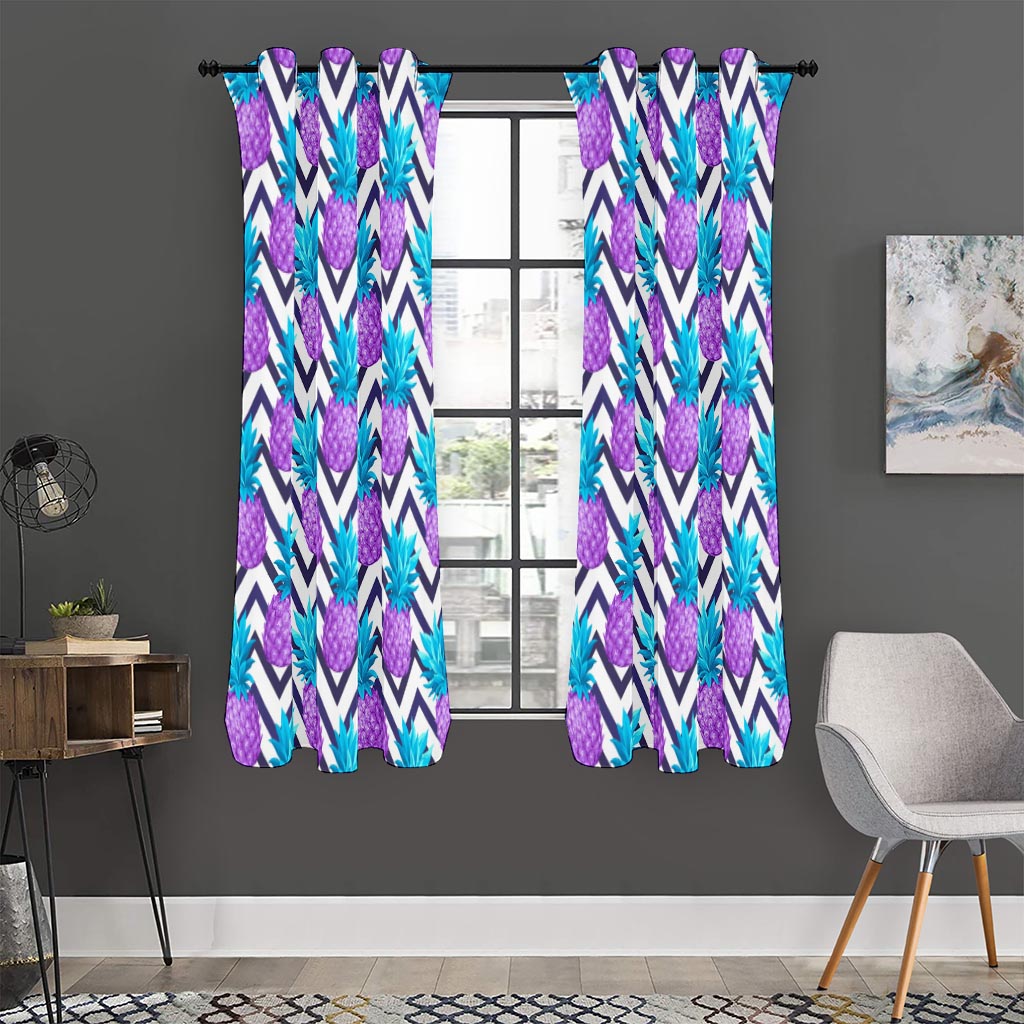 Purple Zig Zag Pineapple Pattern Print Curtain