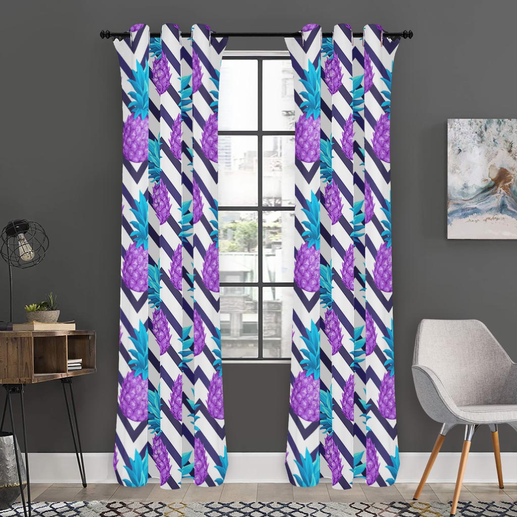 Purple Zig Zag Pineapple Pattern Print Curtain