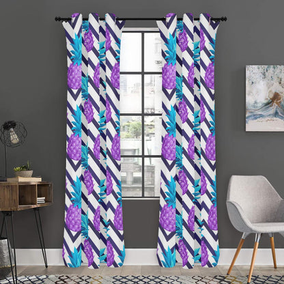 Purple Zig Zag Pineapple Pattern Print Curtain