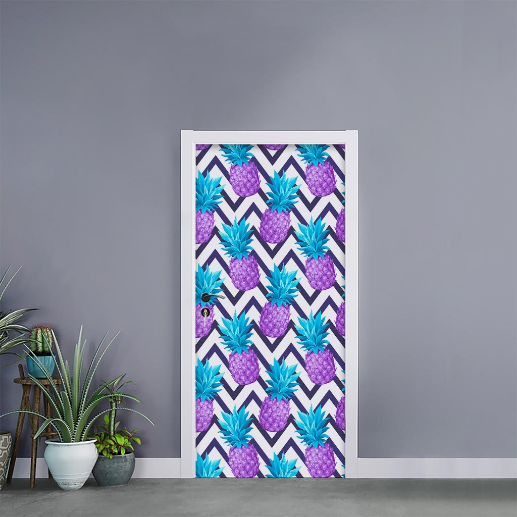 Purple Zig Zag Pineapple Pattern Print Door Sticker