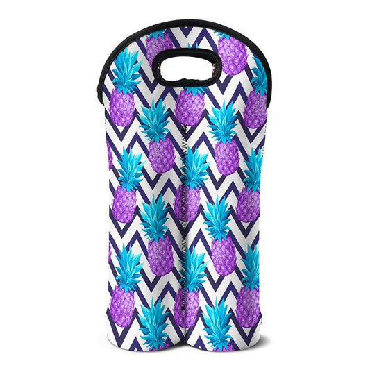Purple Zig Zag Pineapple Pattern Print Double Neoprene Wine Tote