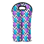 Purple Zig Zag Pineapple Pattern Print Double Neoprene Wine Tote