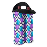 Purple Zig Zag Pineapple Pattern Print Double Neoprene Wine Tote