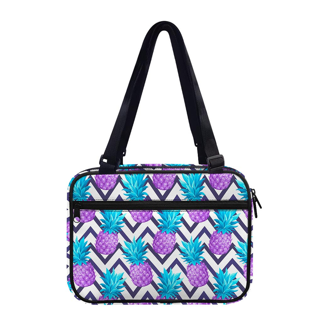 Purple Zig Zag Pineapple Pattern Print Double Strap Bible Bag
