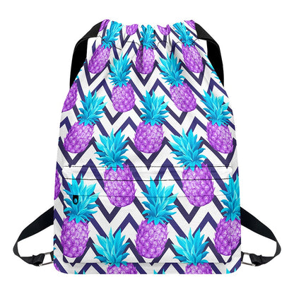 Purple Zig Zag Pineapple Pattern Print Drawstring Backpack