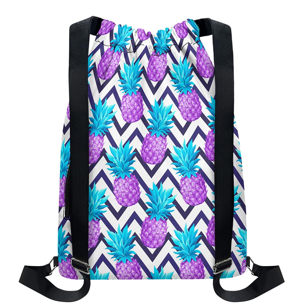 Purple Zig Zag Pineapple Pattern Print Drawstring Backpack