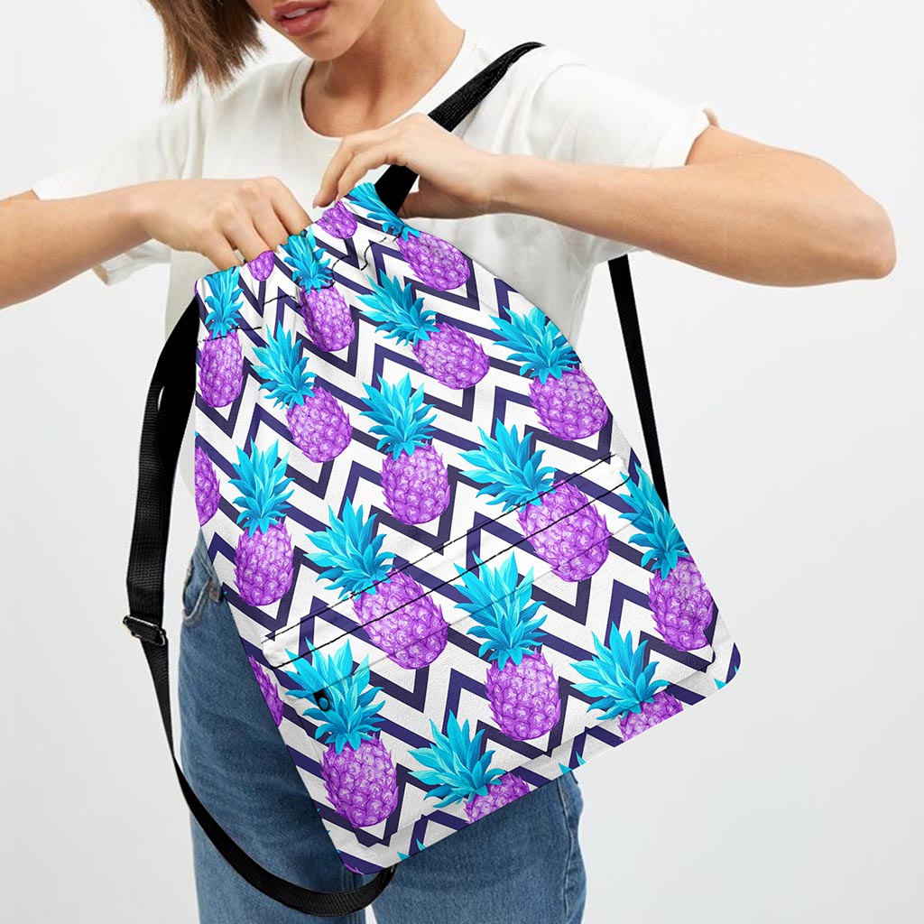 Purple Zig Zag Pineapple Pattern Print Drawstring Backpack