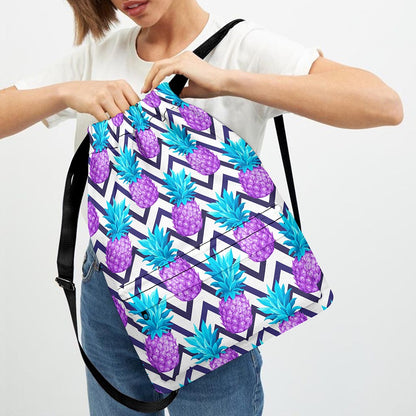 Purple Zig Zag Pineapple Pattern Print Drawstring Backpack
