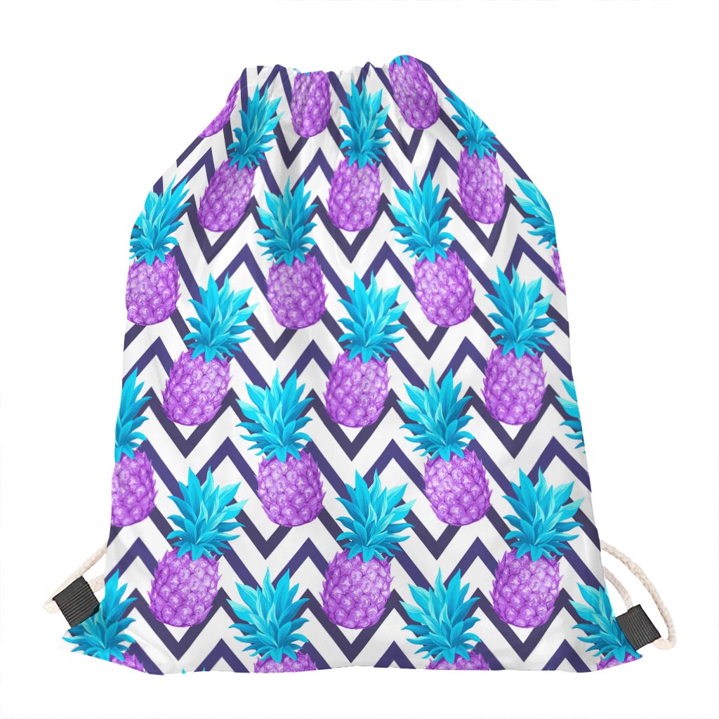 Purple Zig Zag Pineapple Pattern Print Drawstring Bag