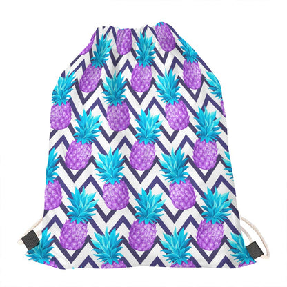 Purple Zig Zag Pineapple Pattern Print Drawstring Bag