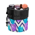 Purple Zig Zag Pineapple Pattern Print Drawstring Makeup Bag