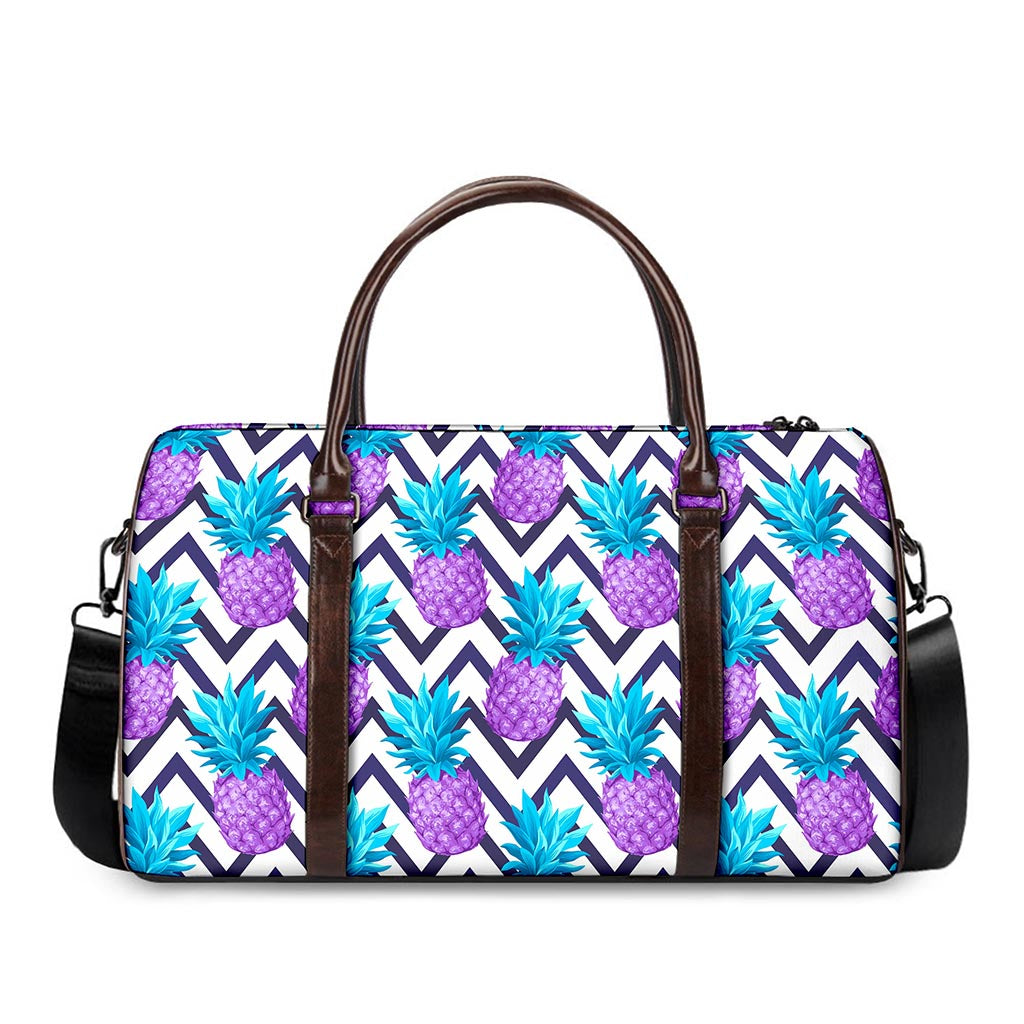 Purple Zig Zag Pineapple Pattern Print Duffle Bag