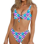 Purple Zig Zag Pineapple Pattern Print Front Bow Tie Bikini