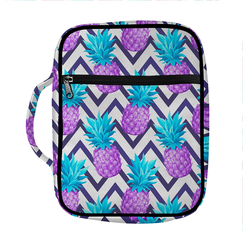 Purple Zig Zag Pineapple Pattern Print Front Pocket Bible Bag