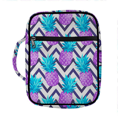 Purple Zig Zag Pineapple Pattern Print Front Pocket Bible Bag
