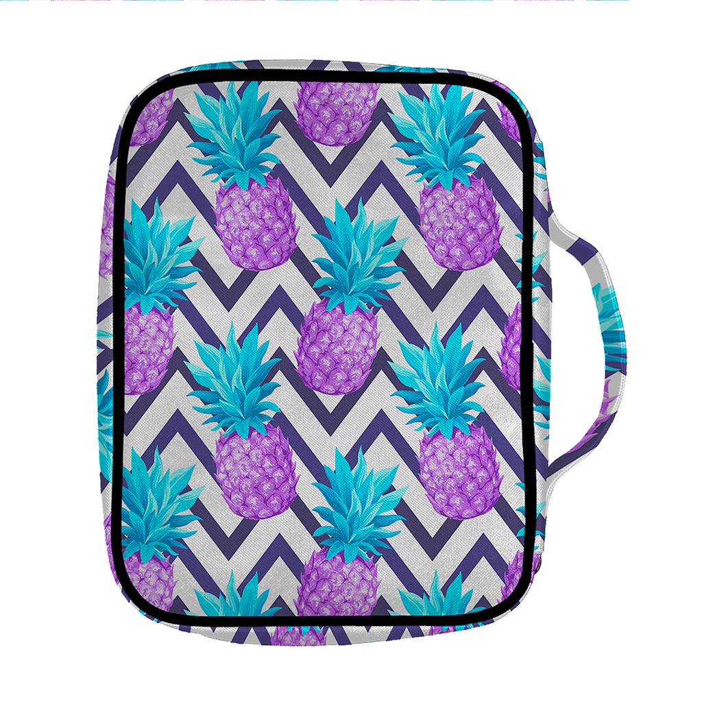 Purple Zig Zag Pineapple Pattern Print Front Pocket Bible Bag