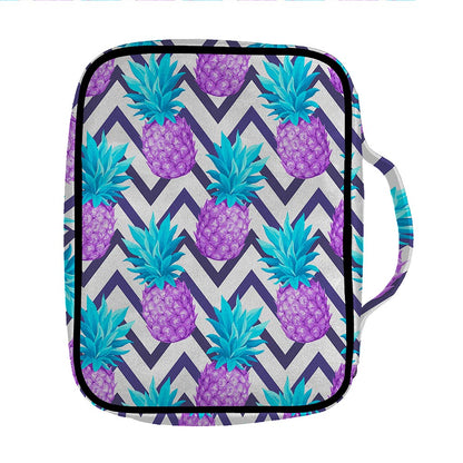 Purple Zig Zag Pineapple Pattern Print Front Pocket Bible Bag