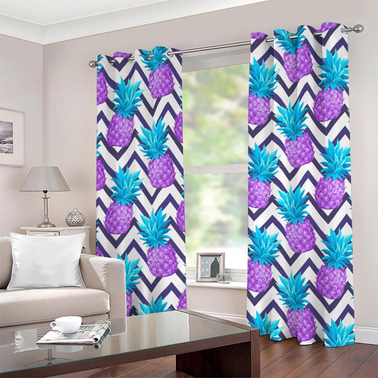 Purple Zig Zag Pineapple Pattern Print Grommet Curtains