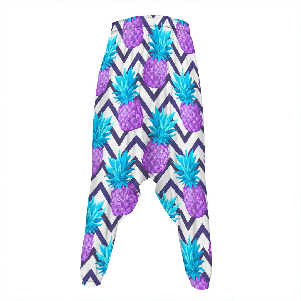 Purple Zig Zag Pineapple Pattern Print Hammer Pants