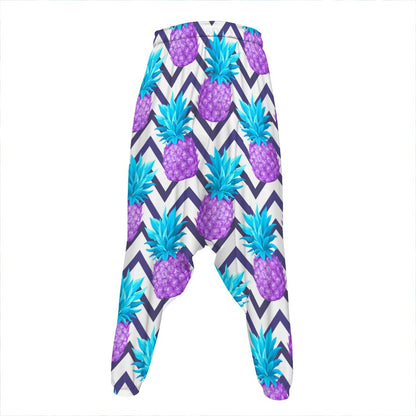 Purple Zig Zag Pineapple Pattern Print Hammer Pants